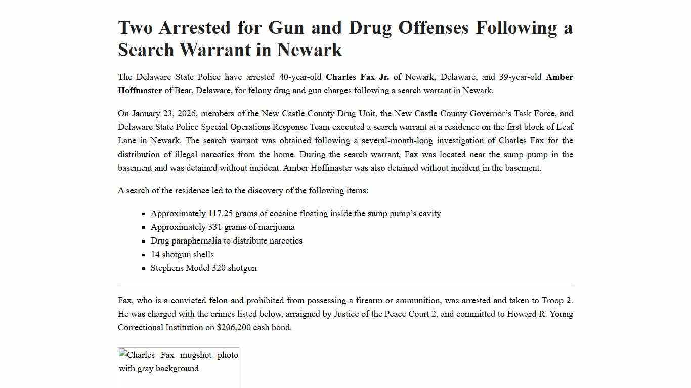 Two Arrested for Gun and Drug Offenses Following a Search Warrant in Newark - Delaware State Police - State of Delaware