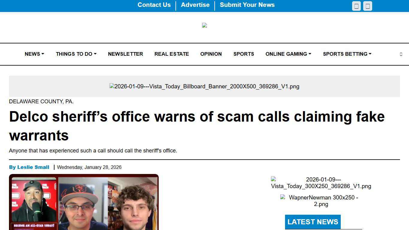 Delco sheriff’s office warns of scam calls claiming fake warrants - MediaPANow